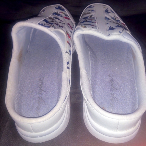 EASY SPIRIT TRAVELTIME SIZE 10W SLIP ON CLOGS MULES WHITE OCEAN BEACH PALM TREES - Picture 6 of 7